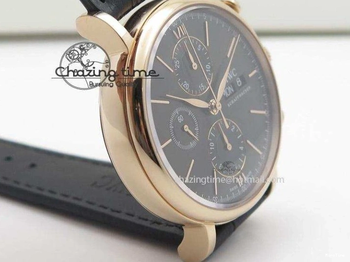 MIROTIME 0518 Portofino Chrono RG Black Dial on Black Leather Strap A HighPerformance 7389